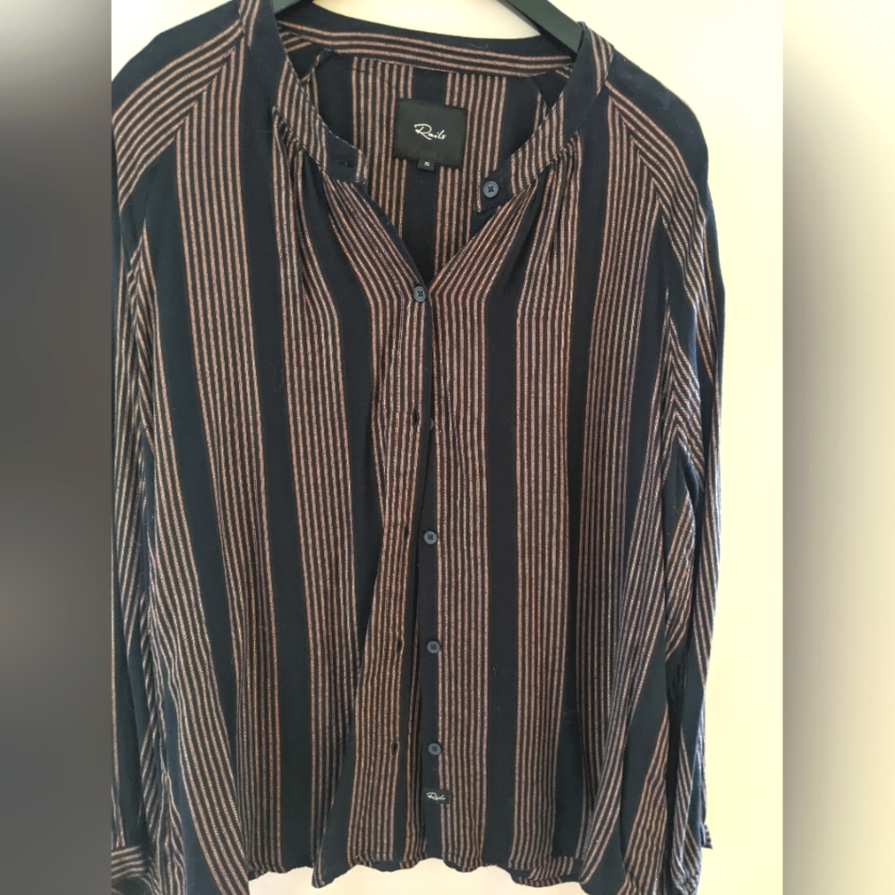 Rails metallic stripe navy blouse